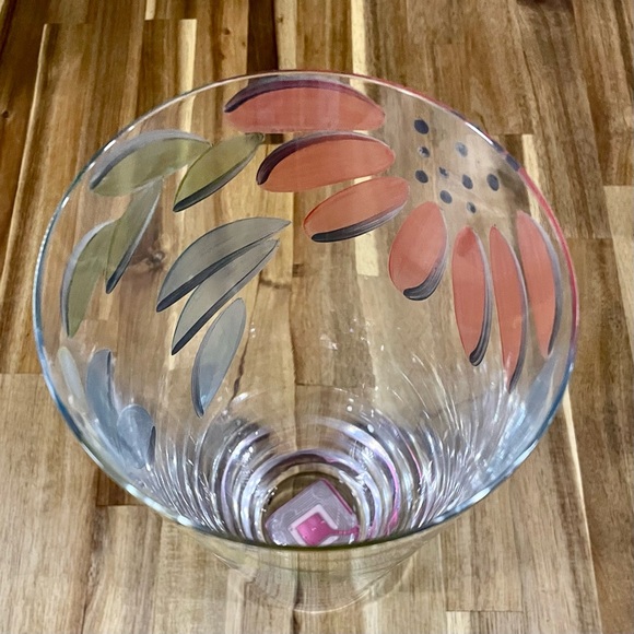 Bohemia Glass Clear Glass Vase Hand Painted Flowers Czech Republic 9.75” Tall - Picture 5 of 10